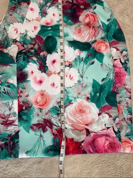 Calvin Klein Mint Green Floral Midi Dress with Pink Roses sz 8 - Picture 8 of 12